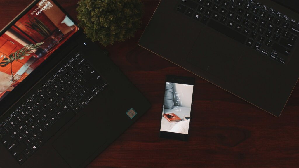 Top View of Laptops and Mobile